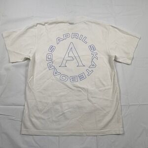 April Skateboards Mens Logo Graphic T-Shirt White Blue Size S Made in USA